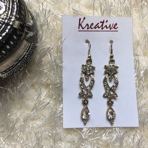 Silver & White Diamond Studded Drop Earrings